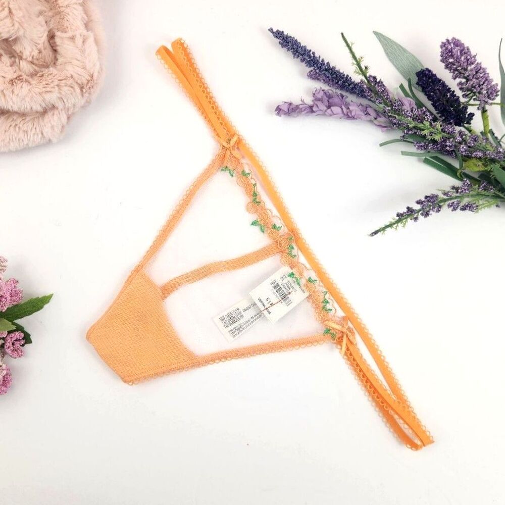 SMALL {Victoria's Secret} Orange Embroidery Mesh Thong